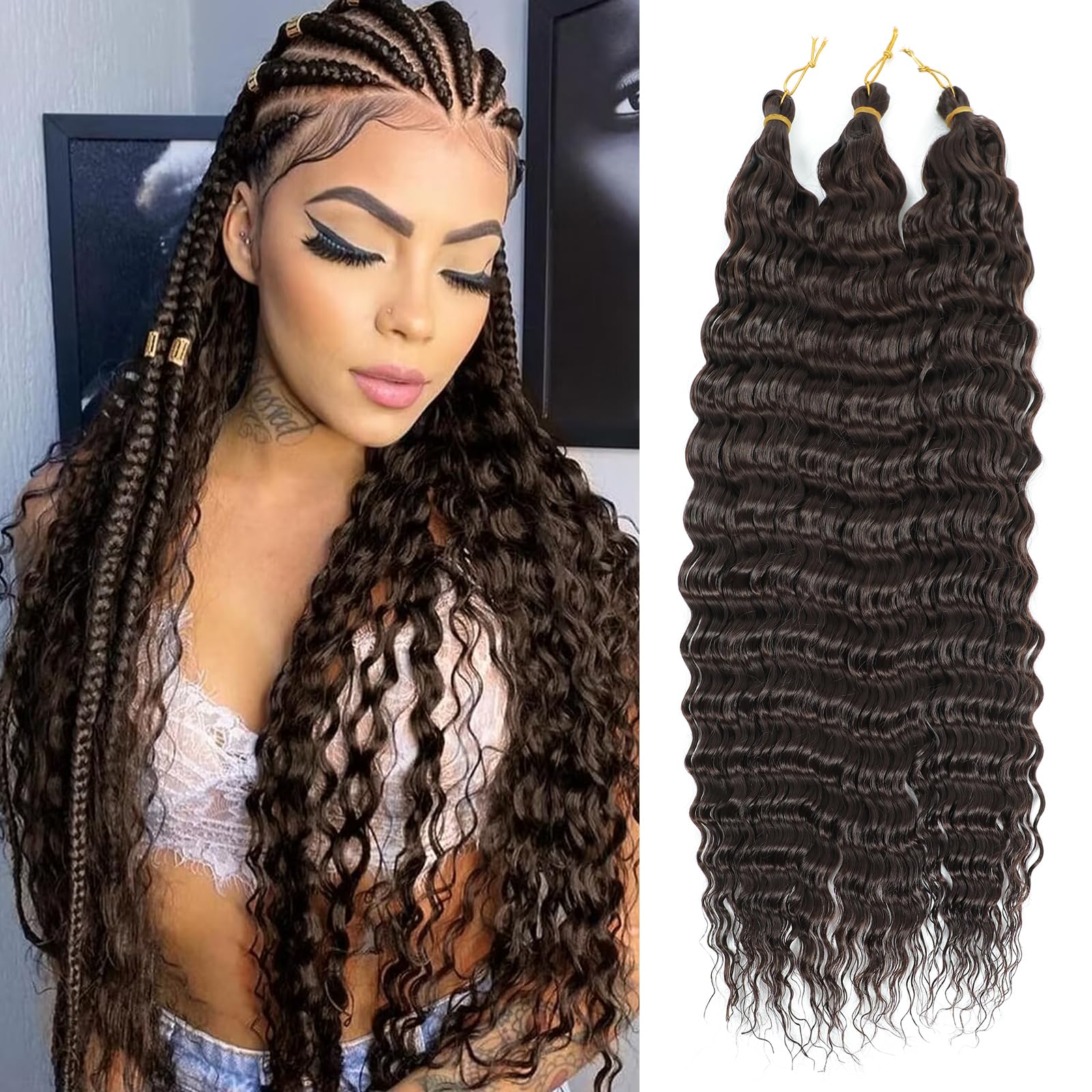 MLETULIPS Ocean Wave Crochet Hair Extensions Deep Wave Braiding Crochet Hair Soft Synthetic Curly Braiding Crochet Hair for Black Women (4#, 22 inch (pack of 3）)