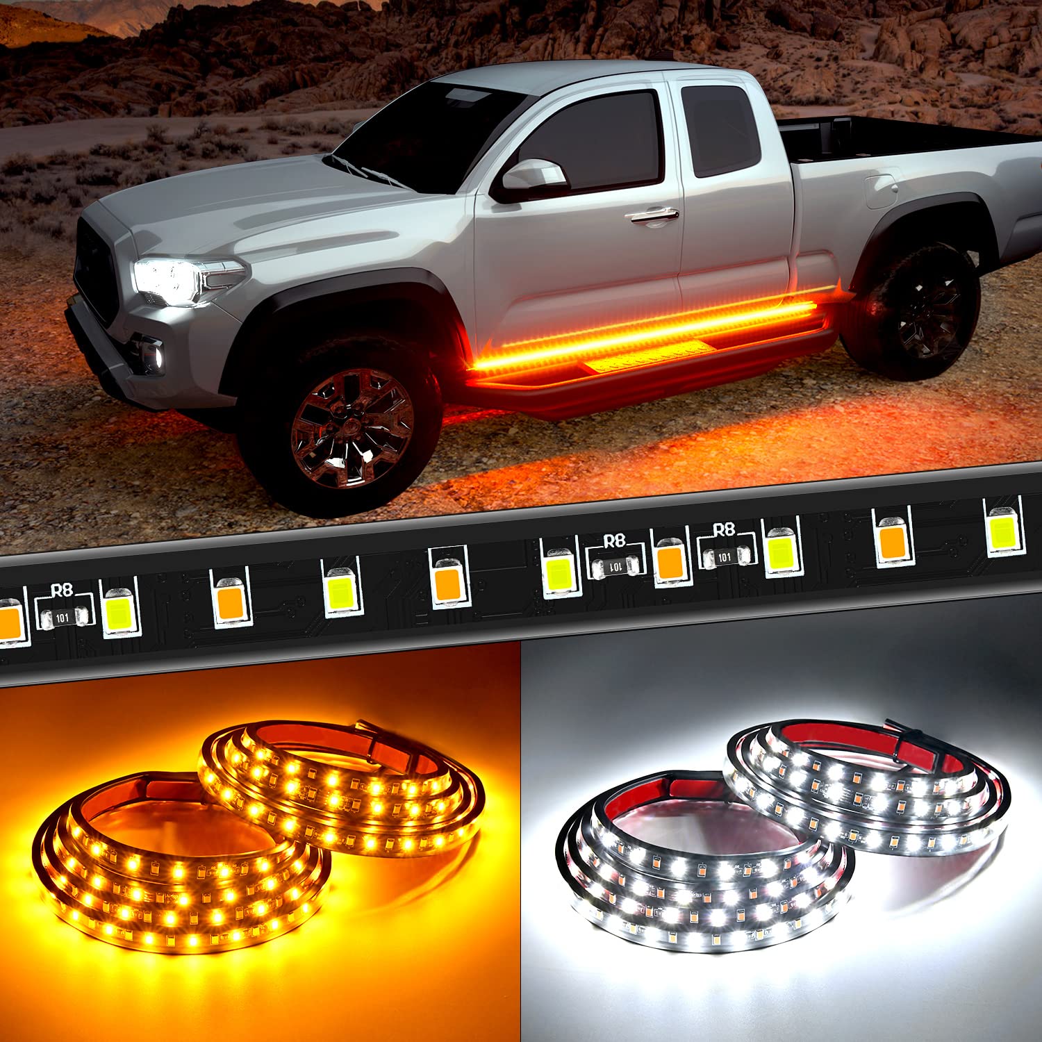 Photo 1 of Nilight Truck LED Running Board Lights 2 PCS 48nch Side Maker Light with White Courtesy & Sequential Amber Turn Signal Lighting Strips Kit for Trucks Pickup SUV