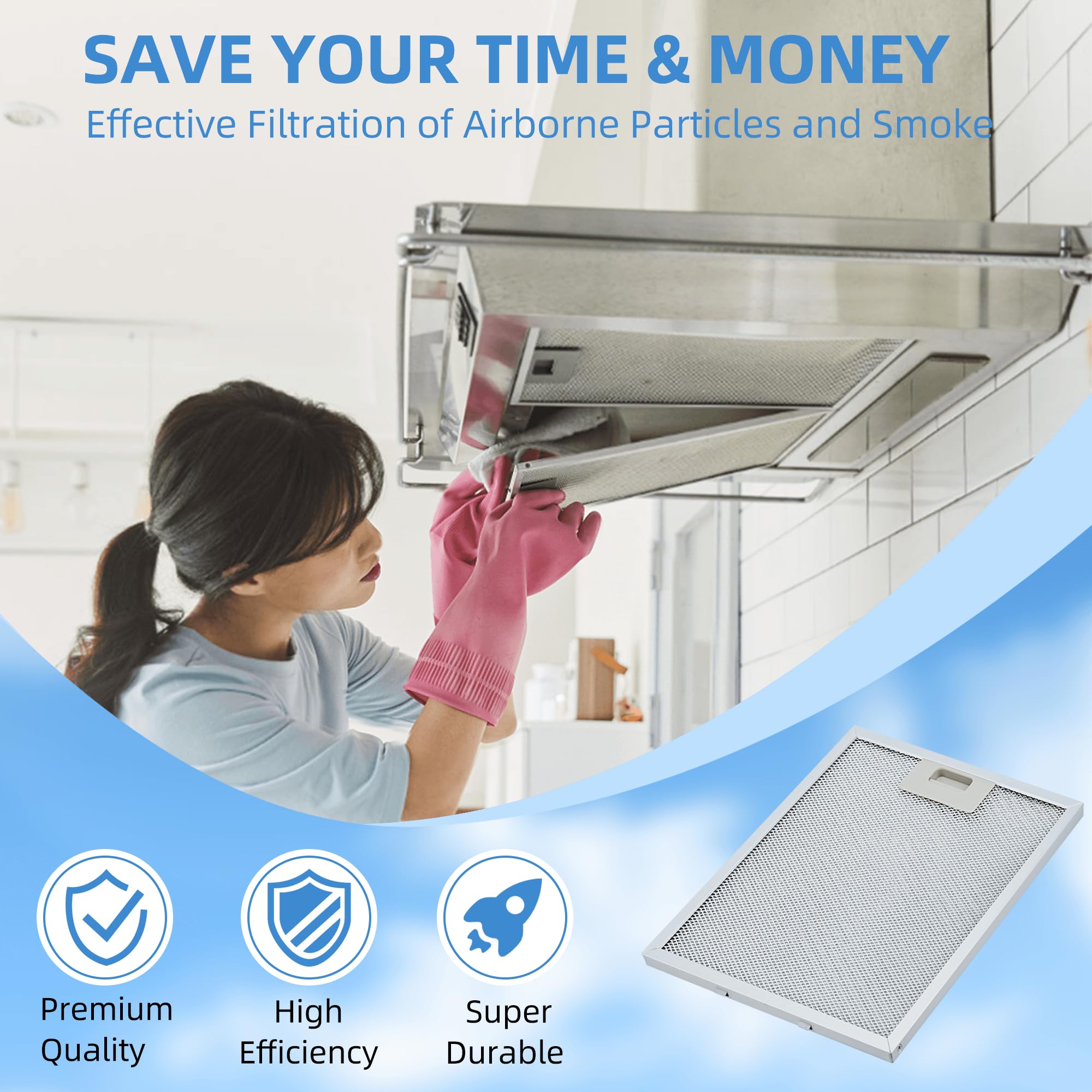 2PC W10169961A 10.5 x 12 in Range Hood Filter Aluminum Range Hood Vent Filter Compatible with Whirl.pool Ik.ea Kitchen.Aid Jenn.Air Range Hood