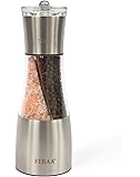 Brushed Stainless Steel 2 in 1 Salt and Pepper Shakers with Adjustable Coarseness - Premium Quality & Elegant Manual Design Mill - Perfect Grinder Set to Grind Spices Himalayan Salt and Peppercorn