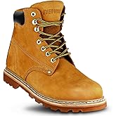 Work Boots for Men Soft Toe – 6inch Leather Boots for Construction Rubber Sole Working botas de trabajo para hombre, “Tank” Workboots