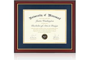 Minesaxel 15x18 Diploma Frames with 11x14 Blue Mat Display Documents 11 x 14 or 15 x 18 without Mat, 14x11 Cherry Red Frame for Wall Mounting