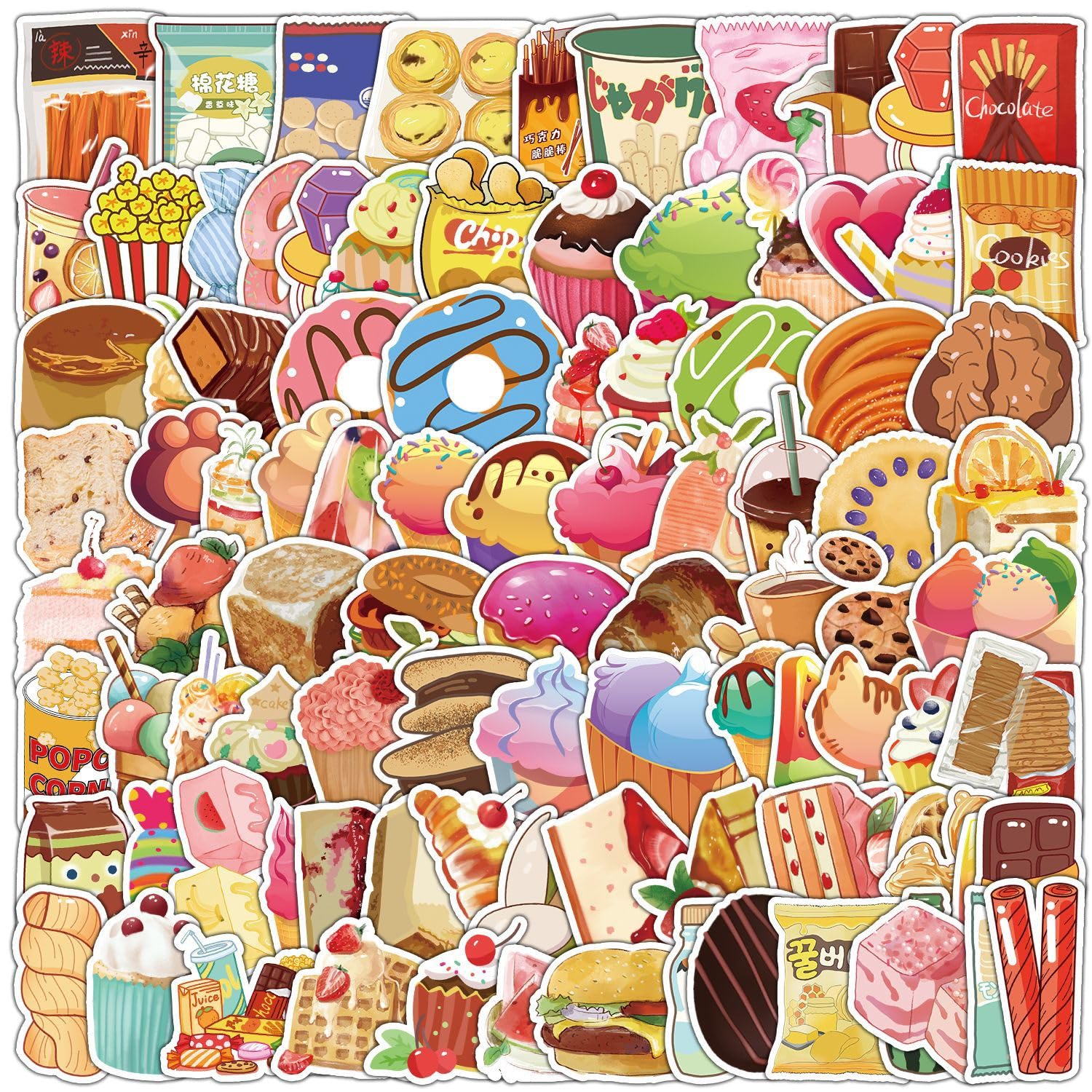 100 Pcs Snacks Stickers for Kids Teens Adults Boys Girls Gift,Stickers Pack for Laptop,Skateboard,Luggage,Car,Bike, Cup,Computer,Water Bottle Decor,Snacks Vinyl Waterproof Sticker Decals