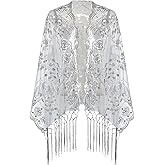 BABEYOND 1920s Sequined Shawl Wraps for Women Fringed Evening Cape Wedding Bridal Shawl Scarf for Evening Dresses Party
