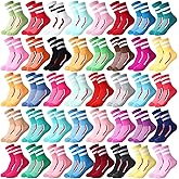 Geyoga 40 Pairs Women Cotton Socks Bulk Athletic Crew Socks Colorful Striped Soft Accessories Gift for Gym Tennis Christmas Winter Homeless Care Package Supplies