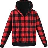ZENTHACE Men's Thicken Sherpa Lined Checkered Flannel Hoodie Shirt Jacket