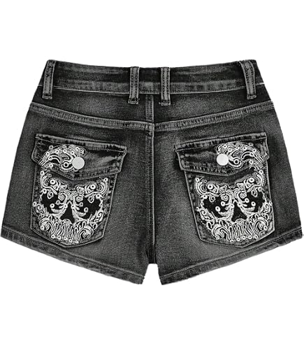 WDIRARA Women's Cross Embroidery Rhinestone Denim Shorts Y2k
