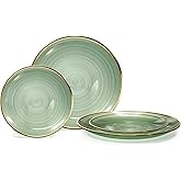 " OCCASIONS " 50 Plates Pack (25 Guests)-Wedding Party Disposable Plastic Plate Set -25 x 10'' Dinner + 25 x 7'' Salad & Dessert plates (Belize in Green & Gold)