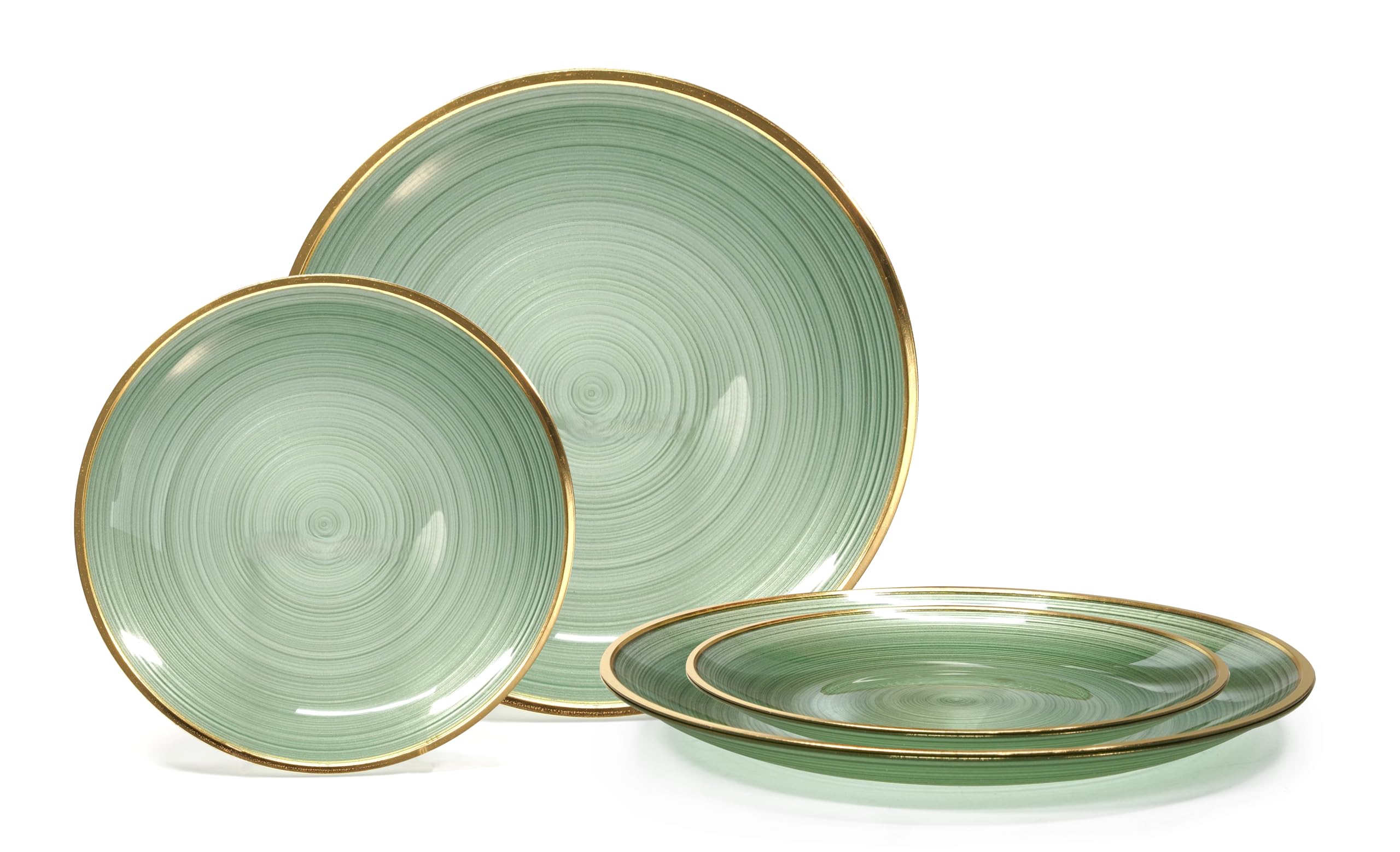 Photo 1 of " OCCASIONS " 240 Plates Pack,(120 Guests) Premium Wedding Party Disposable Plastic Plates Set -120 x 10'' Dinner + 120 x 7'' Salad/Dessert (Belize in Green & Gold)