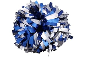 ICOBUTY Metallic Cheerleader Cheerleading Pom Poms 6 inch 1 Pair (Blue-Silver)