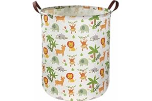 Essme Kids Laundry Hamper,Jungle Laundry Basket Collapsible Greeen Hamper for Kids Room Decor, Animal Hamper,Woodland Storage Basket, Nursery Hamper,Gift Baskets.(Jungle animal)