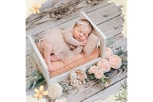 M&G HOUSE Newborn Photography Props Bed Old-Fashioned Craftsmanship Newborn Photo Props Retro Old Style Baby Photo Props Wooden Bed Infant Photoshoot Props Studio Baby Doll Bed Wooden Play Bed for Dolls, White