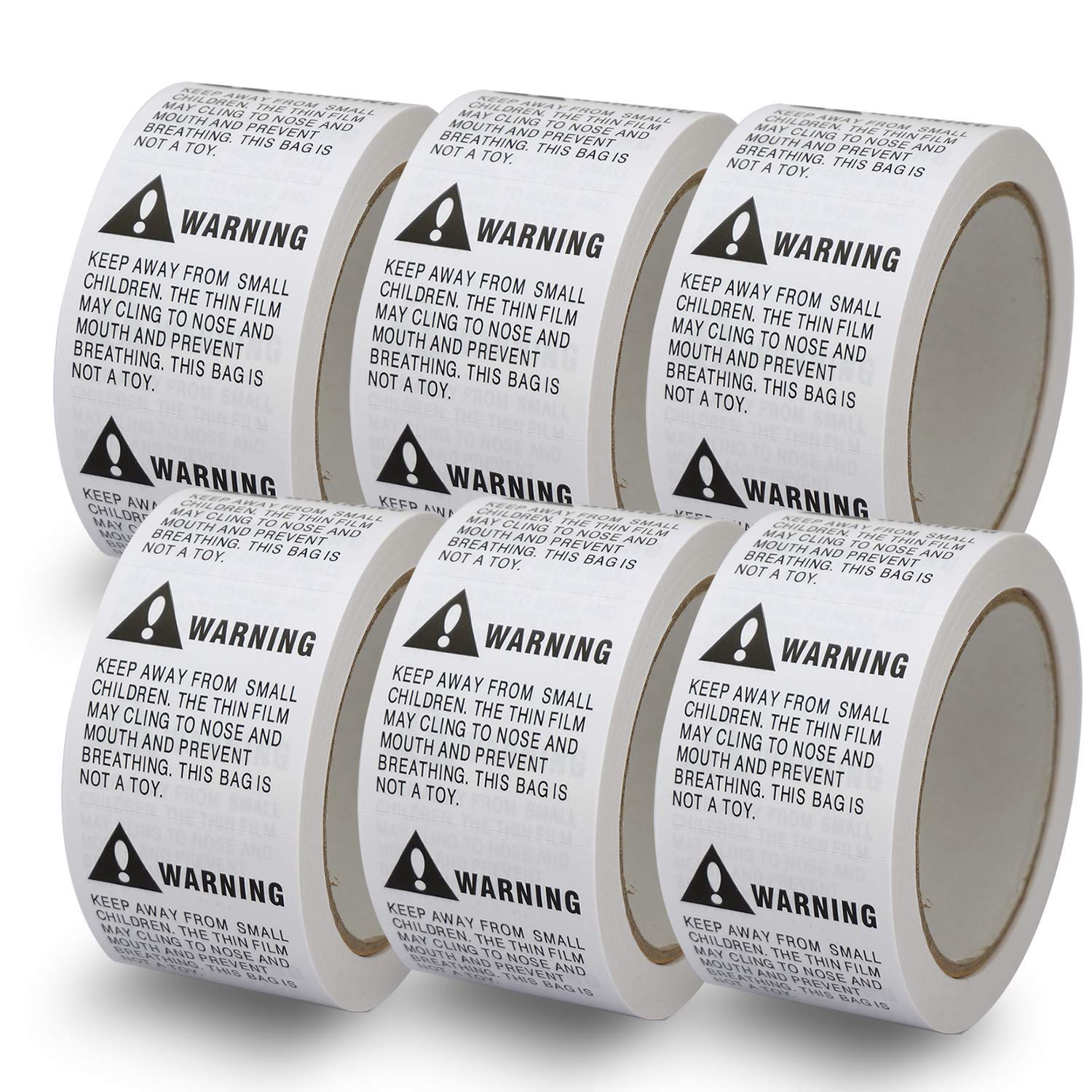 BETCKEY - White Warning Shipping Packing Labels/Stickers, Suffocation Warning Keep Away from Children, 50mm x 50mm, 6 Rolls/3000 Labels