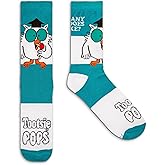 Tee Luv Men's Tootsie Pops Candy Socks - Mr Owl How Many Licks Crew Socks (White/Blue)