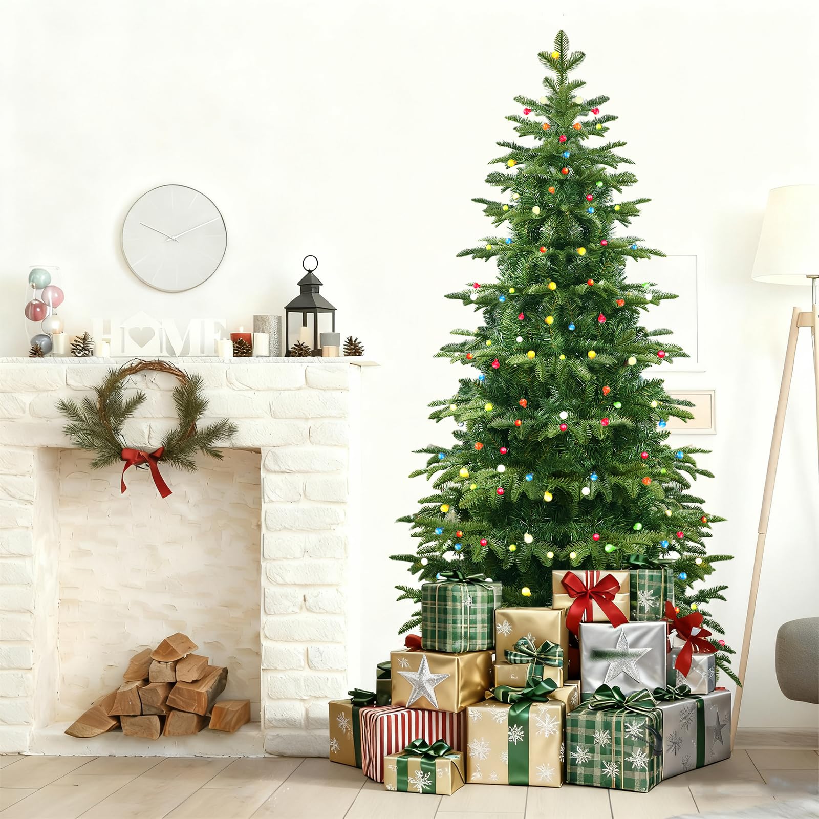 Photo 1 of Christmas Tree Pre-Lit, Premium Artificial Christmas Tree with Lights, Decorated Xmas Tree with Tripod Stands for Indoor Home Office Party Holiday Decoration, ETL Listed