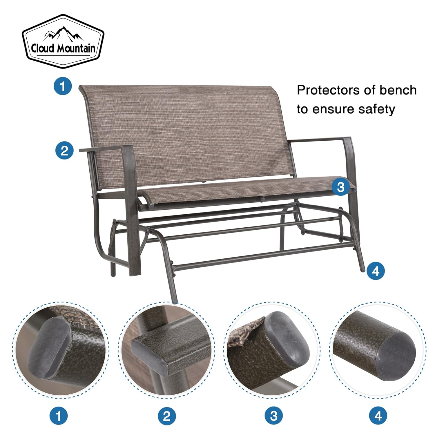 Cloud Mountain Patio Glider Bench Outdoor 2 Person Swing Loveseat Rocking Seating Patio Swing Rocker Lounge Glider Chair Tan Garden Outdoor Dprd Tasikmalayakab Go Id