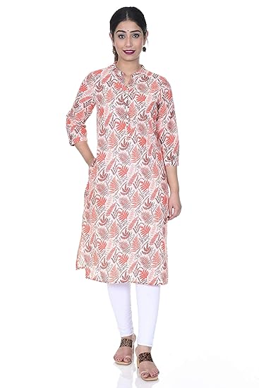 Dressup Interio - Women's Floral Printed Cotton Straight Kurti