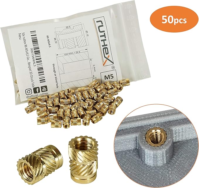ruthex® threaded insert M5 (50 pieces) RXM5x9.5 Brass Threaded