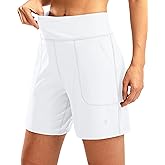 SANTINY Women's 6'' Athletic Long Shorts with 4 Pockets High Waisted Bermuda Shorts for Women Walking Running Casual