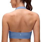 CRZ YOGA Butterluxe Halter Sports Bras for Women - Scoop Neck Padded Open Back Yoga Crop Gym Tops Low Impact