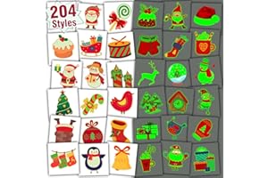 Partywind 204 PCS Individually Wrapped Glow Christmas Tattoos for Kids Stocking Stuffers, Christmas Party Decorations Favors, Xmas Holiday Goodie Bag Fillers Games Toys