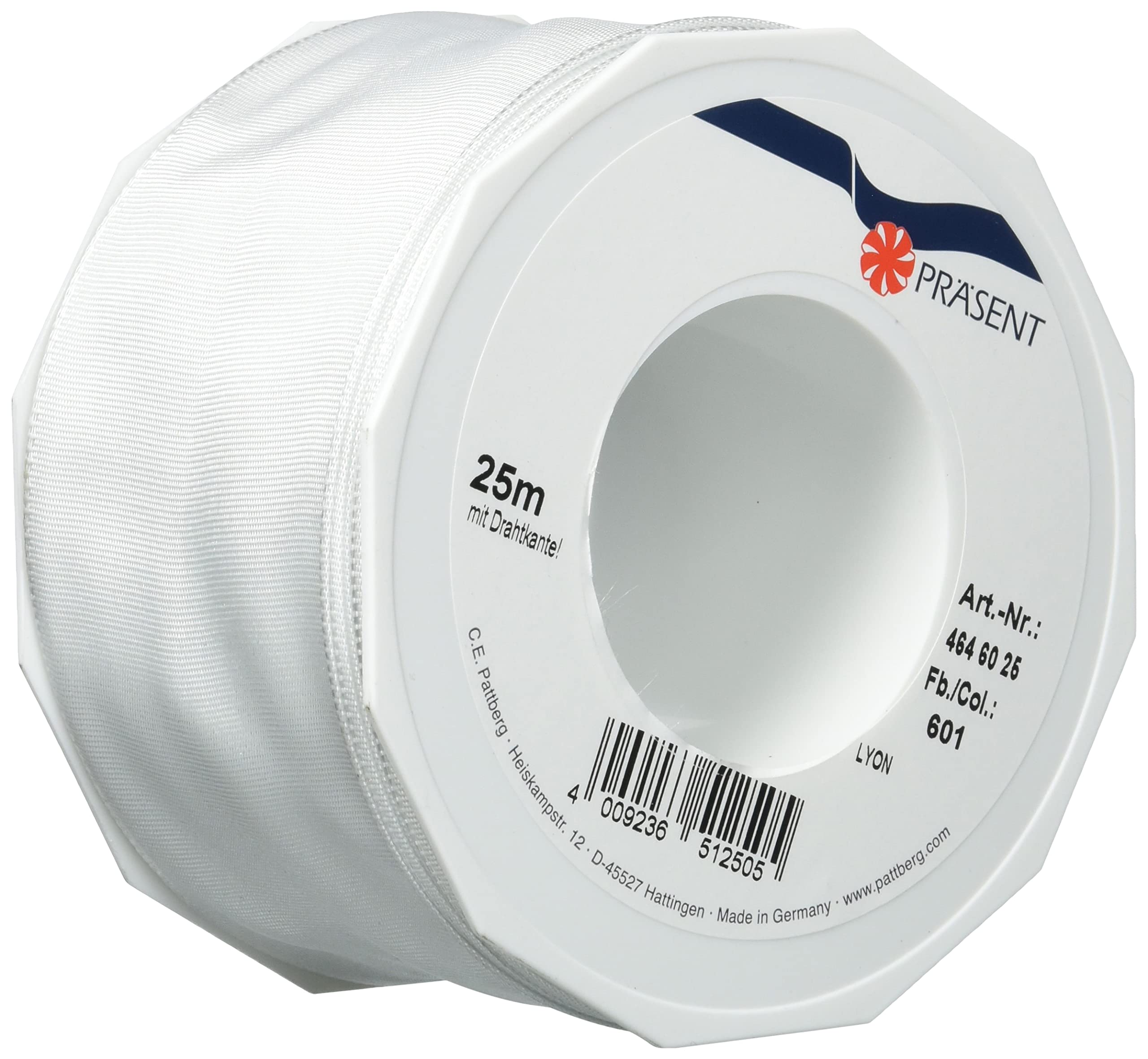 Präsent - Lyon Wired Taffeta Ribbon White 60 mm Width, 25 m Length