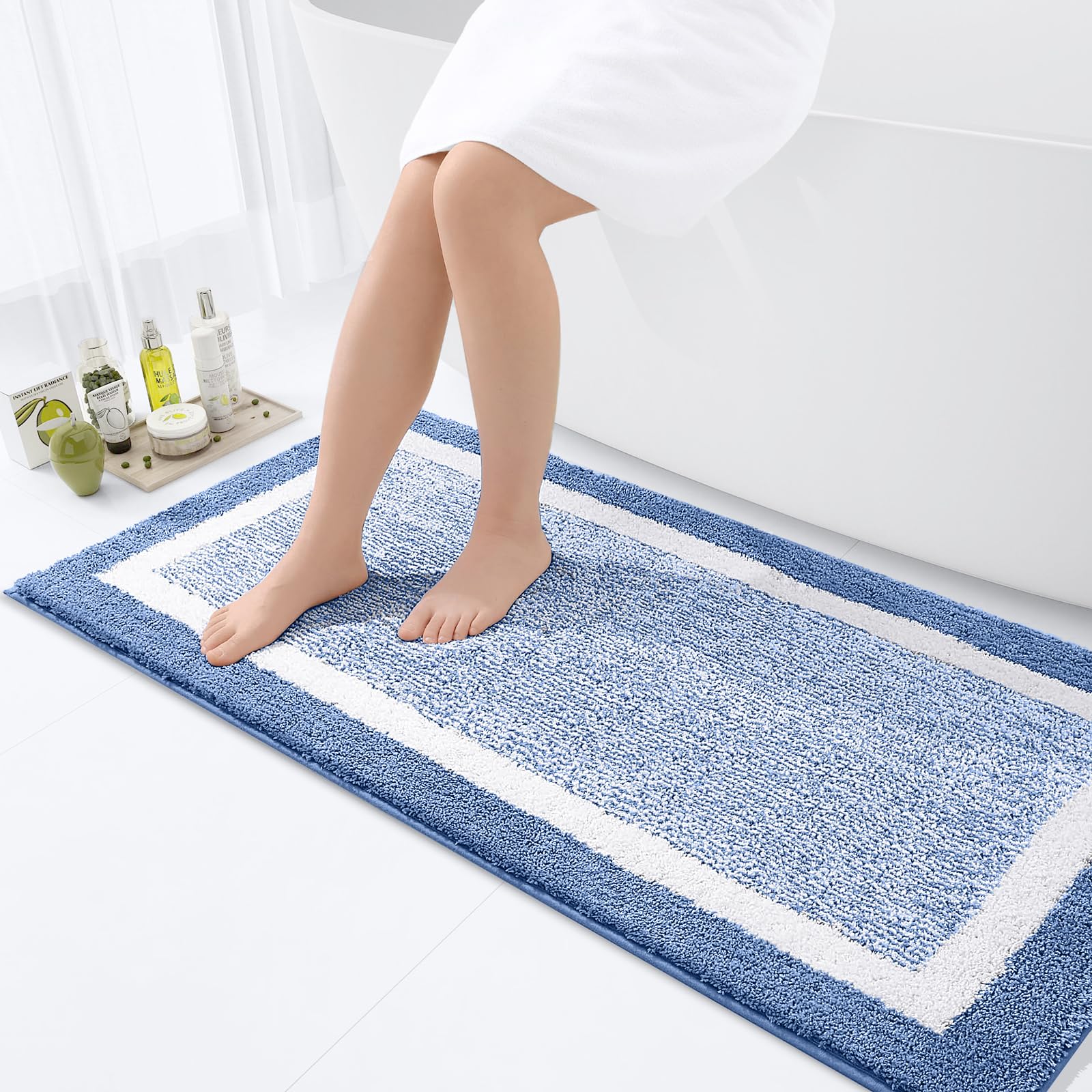Smiry Microfiber Non-Slip Bath Mats for Bathroom, Extra Soft Absorbent Bathroom Mats Rugs, Machine Washable Quick Dry Floor Mats, 60 x 120 cm, Blue