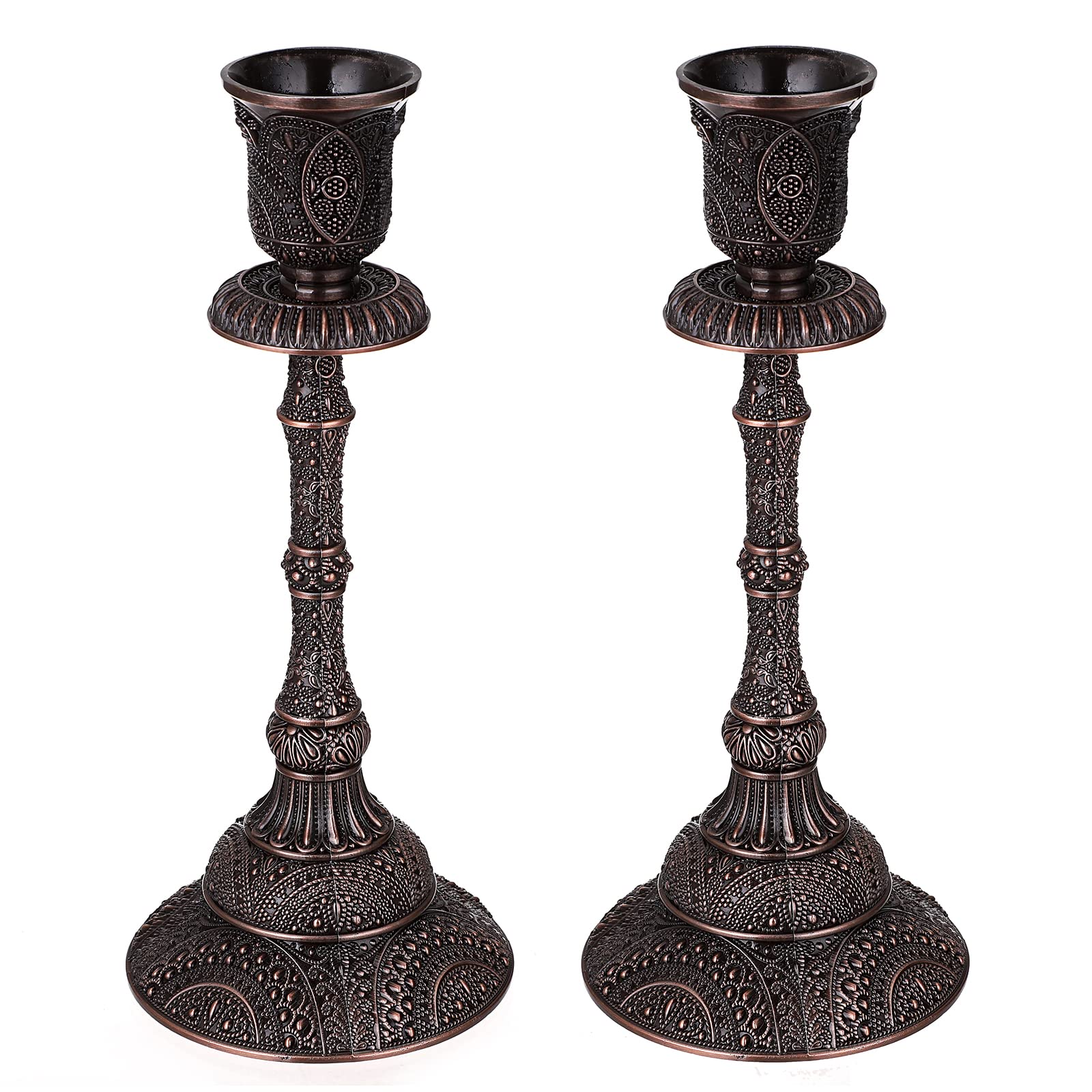 BSTKEY Set of 2 Metal Candle Holder Votive Candlestick Stands, Decorative Taper Candle Holder Candlelight Table Centerpiece Height 19CM (Red Bronze)