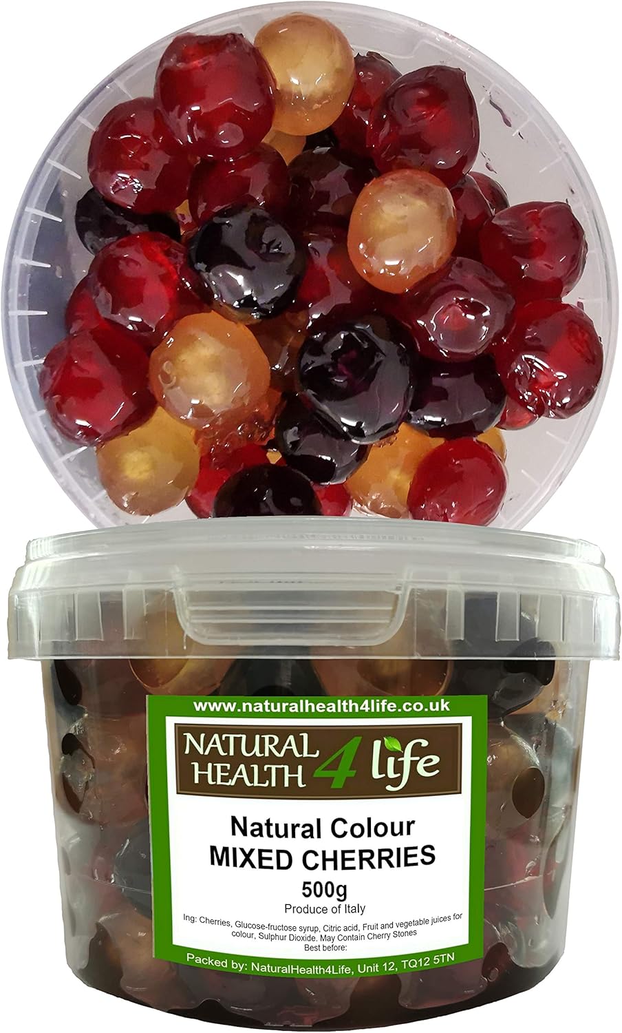 Mixed Natural Colour Glace Cherries 500g in Clear Storage tub Amazon