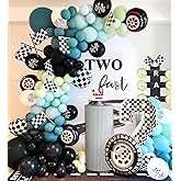 Race Car Party Balloons Arch Kit,177pcs Race Car Party Decorations Dusty Blue black Dusty Green & Wheels Foil Balloon& Checkered Flag for kids Racing car Theme Two Fast Party Supplies