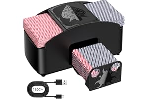 HJCMIKEE One Key Start Automatic Electric Card Shuffler for 1 - 2 Deck Playing Cards, Family Game Night or Casino Poker Machine for Blackjack UNO Skip Bo Canasta Phase 10 etc Cards, Battery&USB-C Powered