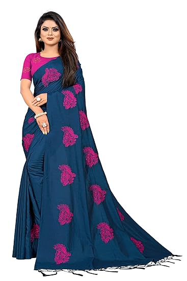 Womens Sana Silk Embroidered Saree with Blouse Piece