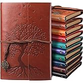 PU leather Journal notebooks Tree Life Bound Journals Diary Vintage Refillable Blank Notebook Retro Leather Notebook Blank Loose Leaf Travelers Journal for Women Men, 7 Inch (Vivid Color,10 Pcs)