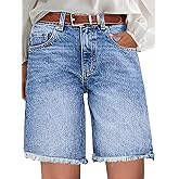 Flamingals Women's Raw Hem High Waist Bermuda Shorts Casual Summer Shorts