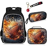 Fitvc School Backpack for Boys - 4pcs Basketball Boys Backpack with Lunch Box Set for Kids Children Teens Elementary Middle School - 17″ Sport Bookbag Travel Back Pack for Age 6-18