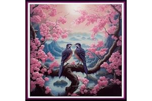 Artxfovy Stamped Cross Stitch Kits Beginners Full Range of Embroidery Starter Kits for Adults Printed Cross Stitching DIY Needlepoint Kit 11CT- Cherry Blossom Bird 17.7x17.7 inch