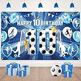 Soccer 10th Birthday Banner Decorations for Boys Blue Soccer Happy 10th Birthday Banner Large Sports Themed Soccer Ball Party Backdrop for Girls Teens Football 10th Birthday Anniversary Party Supplies