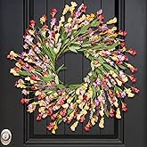 MSMUH 24" Spring Wreaths for Front Door Not Withering Artificial Floral Wreath with Wildflowers Summer Decorations for Indoor Outdoor Window Wall Farmhouse Porch Easter Home Decor Red Orange Purple