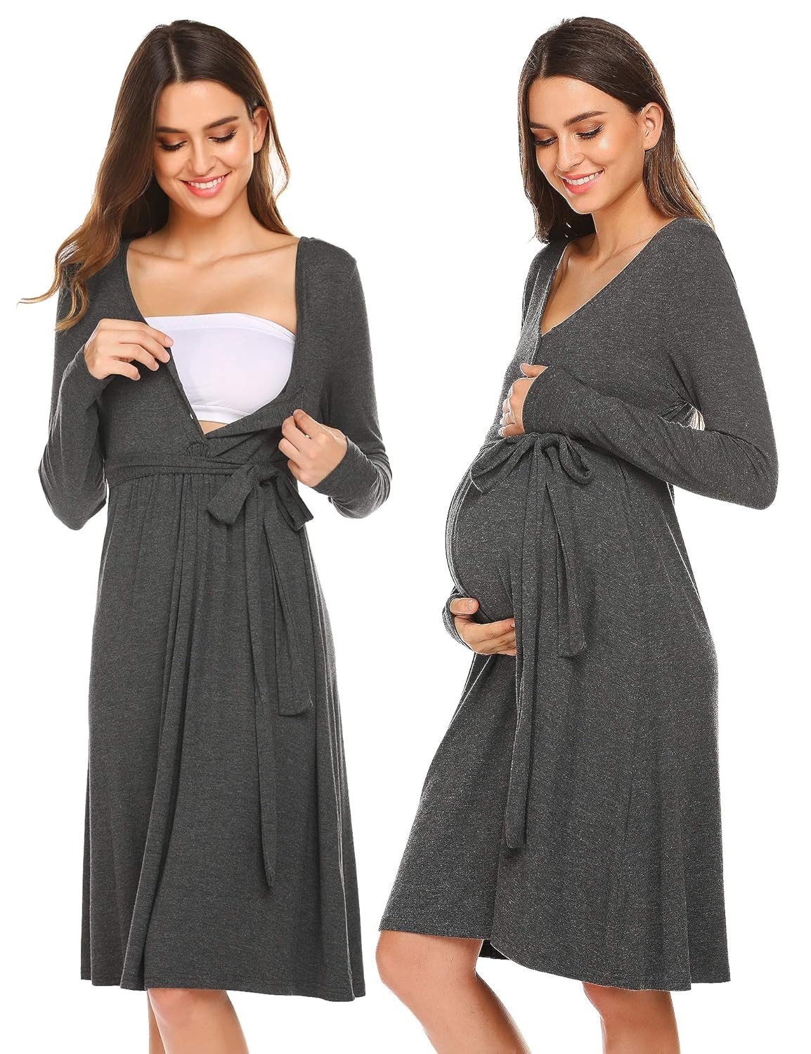 Ekouaer Maternity Nightgown Long Sleeve Nursing Dress Delivery Pregnant Sleepwear Sleep Lounge Nightgowns Sleepshirts Rayvoltbike Com