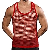 Beotyshow Mens Mesh Fishnet Tank Tops Fitted Sleeveless Night Club Style Muscle Top Summer Workout Beach Shirts