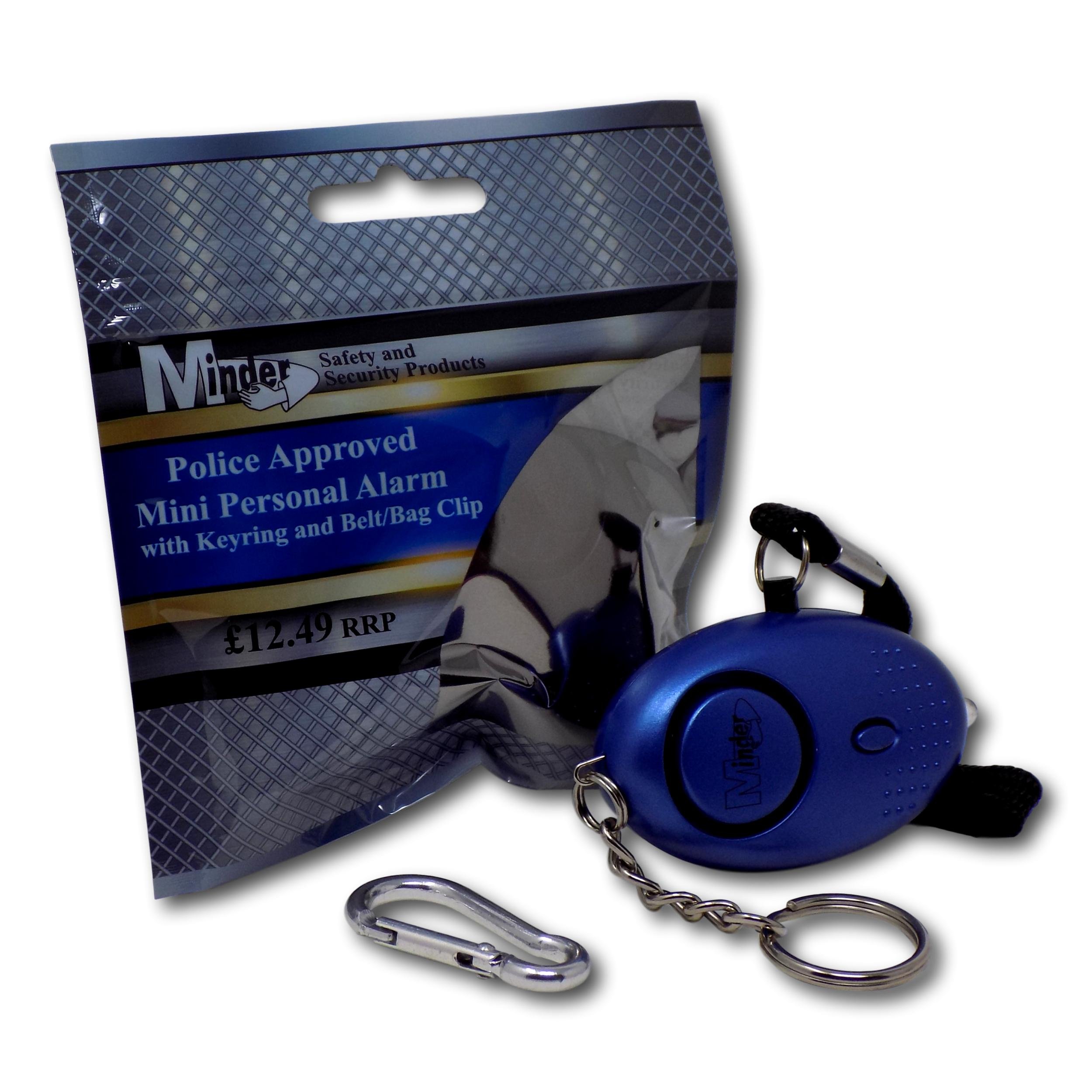 Minder® 140db Police Approved Mini Minder Loud Personal Staff Panic Rape Attack Safety Security Alarm Keyring w/Torch - Secured by Design Approved (Police Preferred Specification) (Blue)