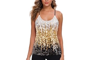 MANER Women’s Sequin Tops Glitter Party Strappy Tank Top Sparkle Cami