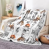 Bzhilja Western Cowboy Throw Blankets, Wild West Ride Horse Desert Cactus Cozy Warm Bed Couch Blanket, West Farmhouse Country Theme Fleece Flannel Throws to Decorate The Room and Bedroom