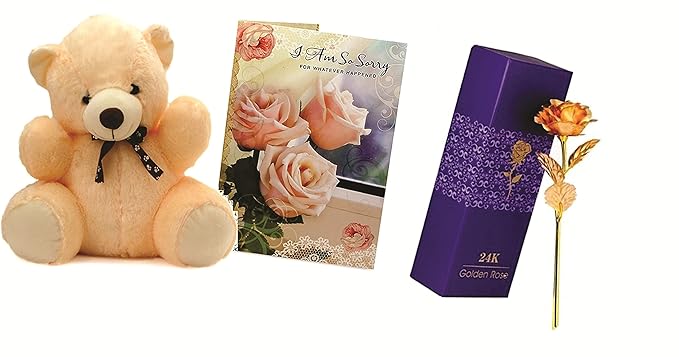 Skylofts 7inch Teddy Bear with sorry card & 24k gold rose Forgive Me gift