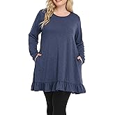 Shiaili Long Plus Size Tunic Tops for Women Ruffle Hem Shirts for leggings