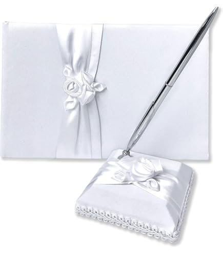 KateMelon Set Libro Degli Ospiti Matrimonio Con Penna – Copertina Satinata Con Pizzo E Fiori Rosa - 2