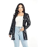 THANKPEARL Women's Sequin Jacket Long Sleeve Open Front Blazer Glitter Sparkly Coat Party Casual Cardigan