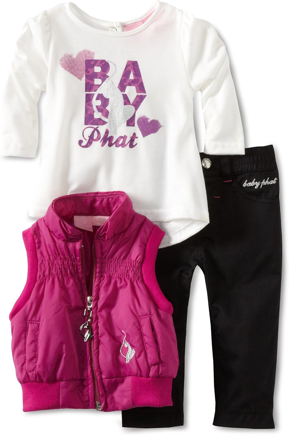 Baby Phat Kids BabyGirls Newborn Puffer Vest Set, Black, 69 Months Infant And