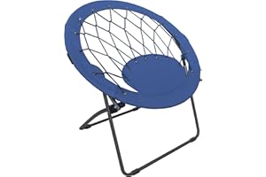 Zenithen Comfortable Bungee Portable Folding Durable Metal Frame Dish Chair, Perfect for Gaming, Reading, Dorm Rooms, and Bed Rooms, Blue (Pack of 1)