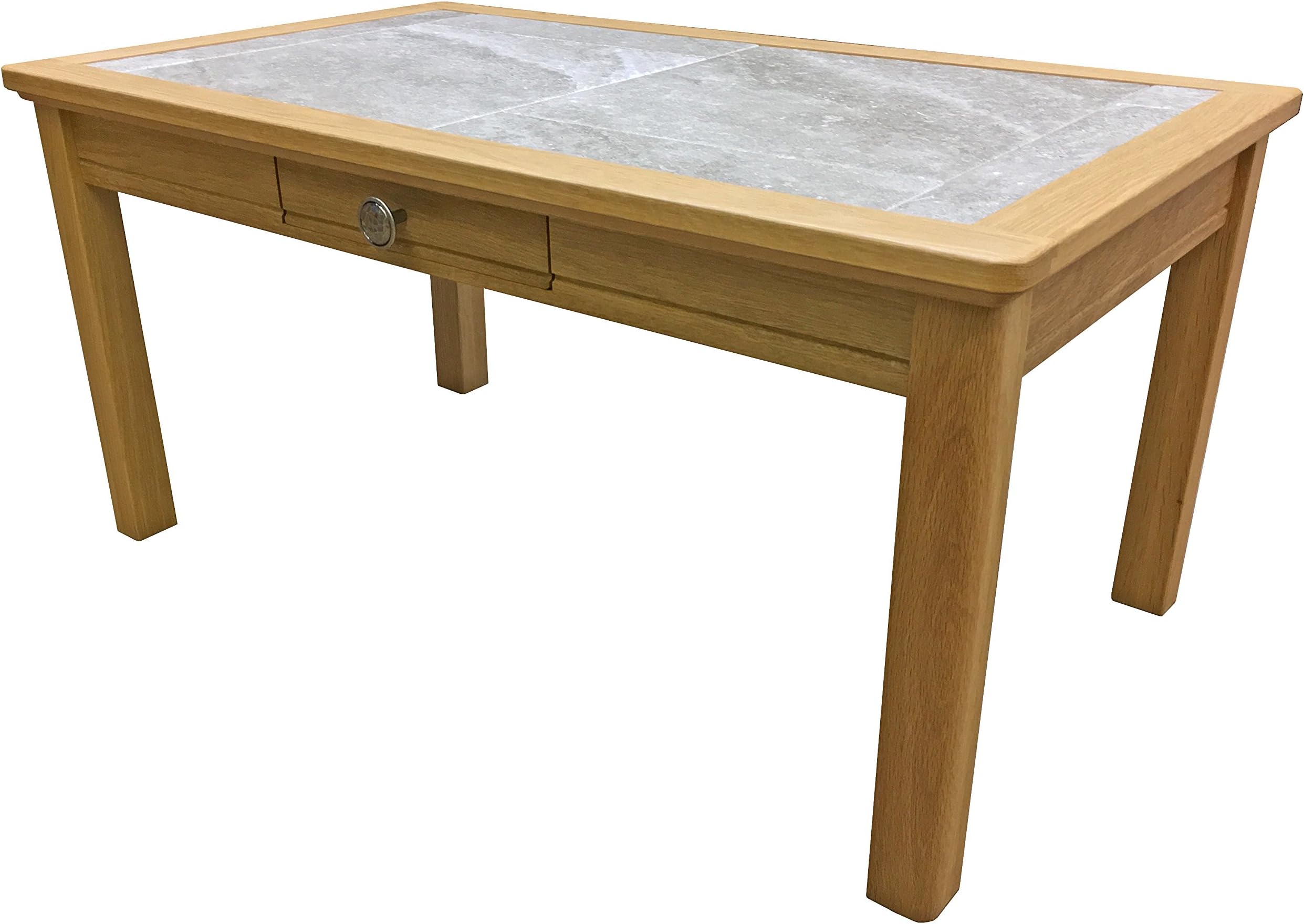 AnBerCraft Beaumont Range Grey Tile Top Inlay Small Coffee Table with Drawer in matt Lacquered Oak, Wood Natural, 85x50x42 cm